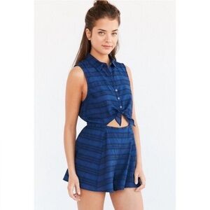 MOVING SALE | NWT Women’s Urban Outfitters “Joey” Tie Front Blue Romper, Size L